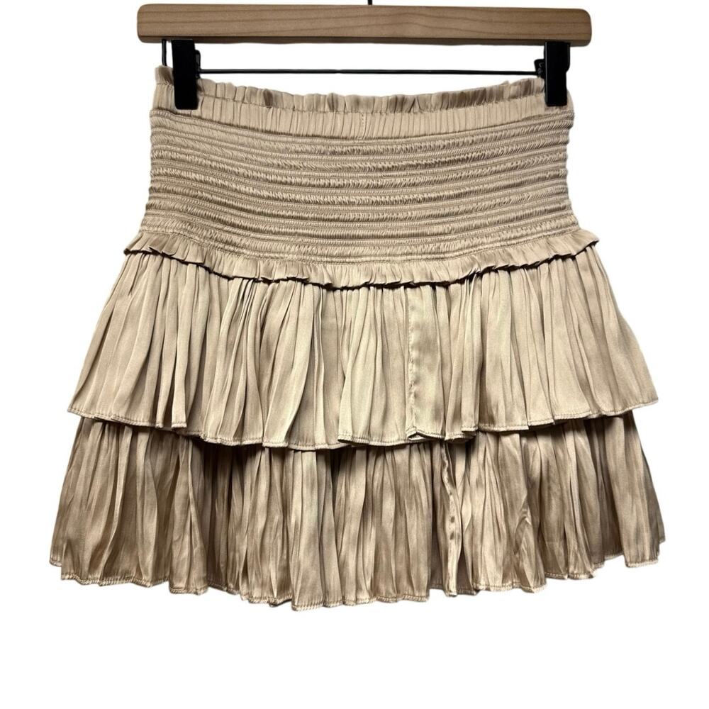 Pants Store Mini Skirt Size Medium Gold Bronze Tiered Ruffled Rush Party Silky